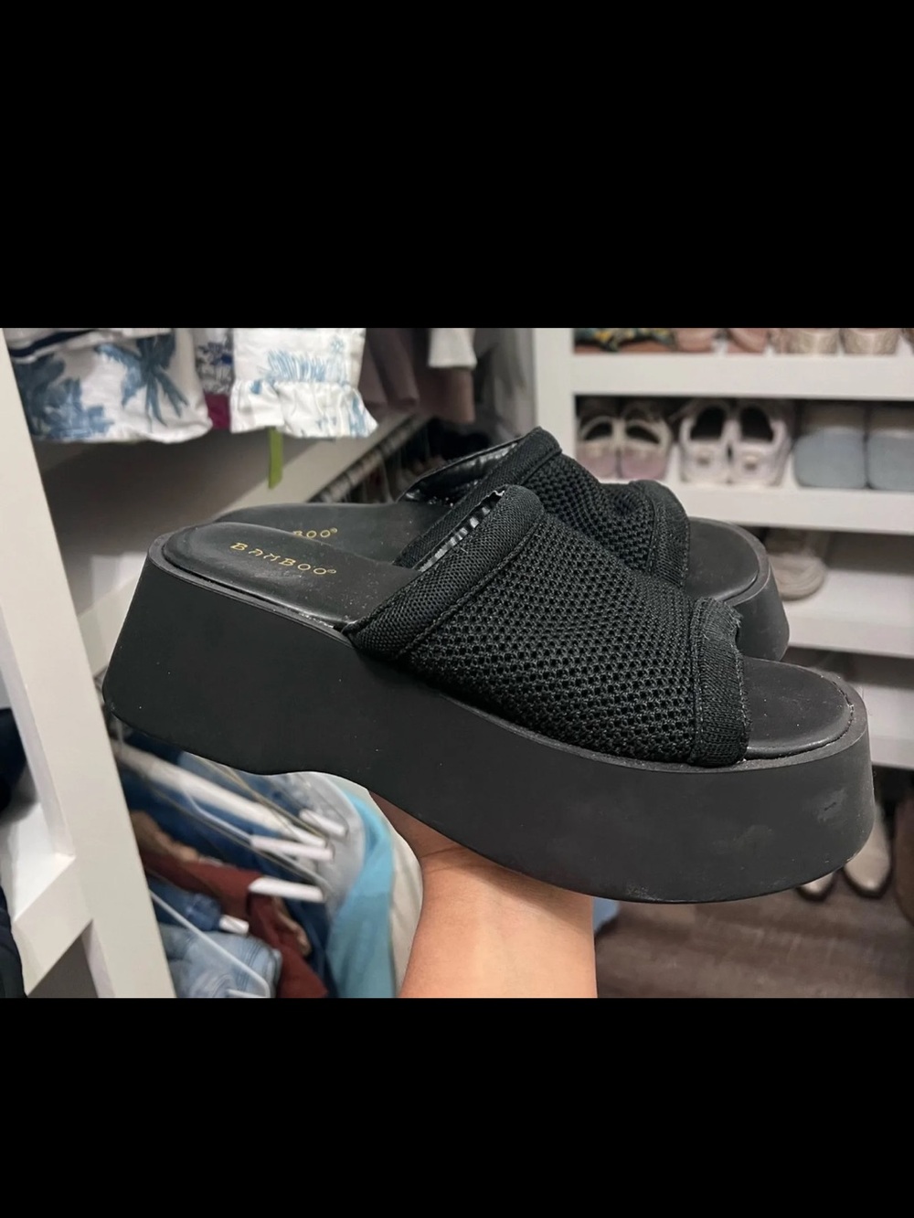 *MAKE OFFER WANT THEM GONE* BAMBOO Black Mesh Platform Slide Sandals